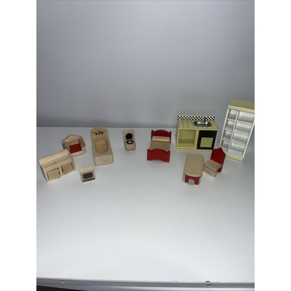 Melissa & Doug Wooden Dollhouse furniture Lot - kitchen bathroom dining bed